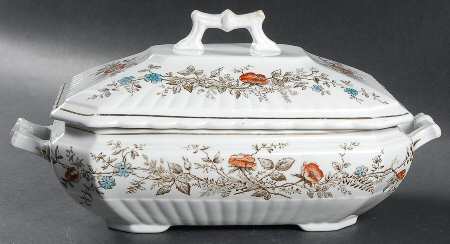 Floral (Smooth, Blue & Orange Flowers) Rectangular Covered Vegetable by Wedgwood