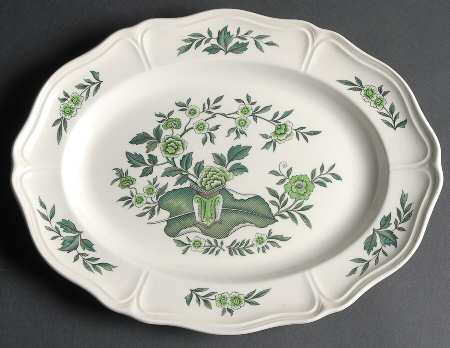 Green Leaf (Queen's Shape) 13" Oval Serving Platter by Wedgwood