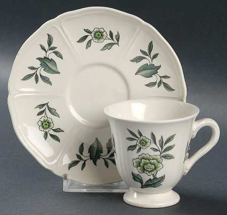 Green Leaf (Queen's Shape) Footed Demitasse Cup & Saucer Set