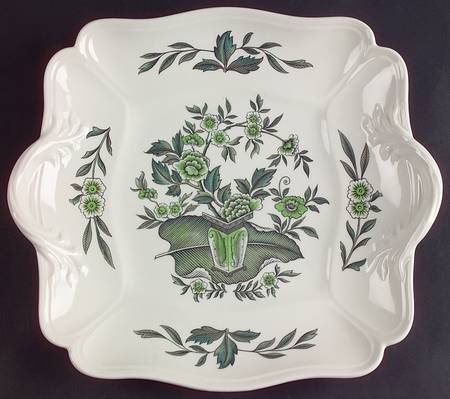 Green Leaf (Queen's Shape) Square Handled Cake Plate