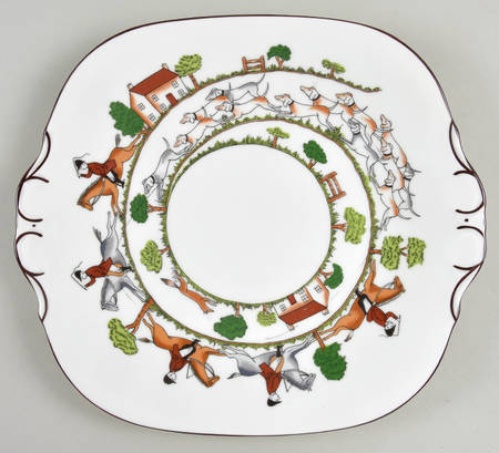 Hunting Scene Square Handled Cake Plate