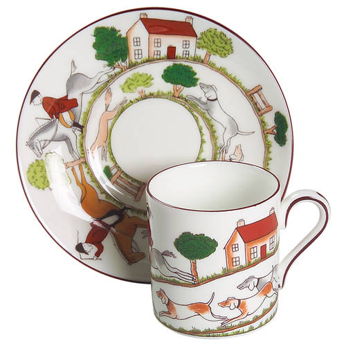 Hunting Scene Bond Shape Demitasse Cup and Saucer Set