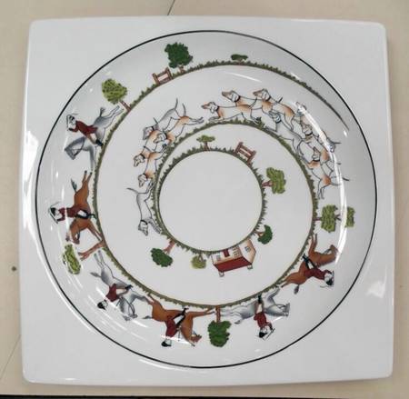Hunting Scene Square Dinner Plate