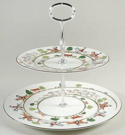 Hunting Scene 6 5/8"-10"  2 Tiered Serving Tray (Dp, Sp) HC