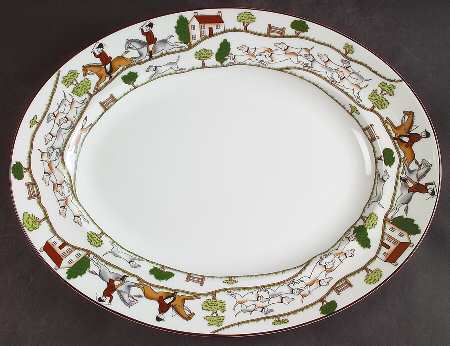 Hunting Scene 14" Oval Serving Platter