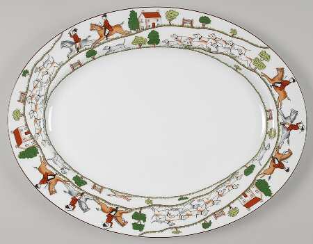 Hunting Scene 15" Oval Serving Platter