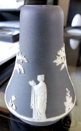 Cream Color on Black Jasperware Violet Vase