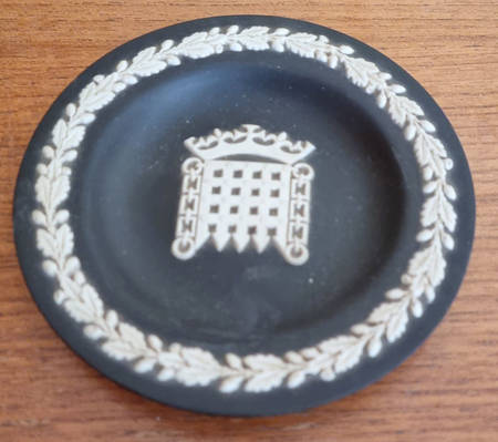 Cream Color on Black Jasperware 4" Round Tray
