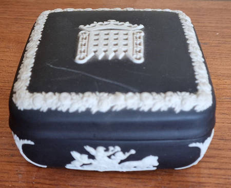 Cream Color on Black Jasperware Square Box with Lid