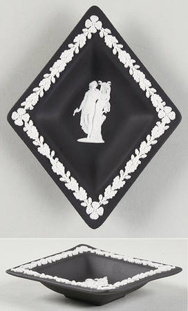 Cream Color on Black Jasperware Small Diamond Shape Ashtray