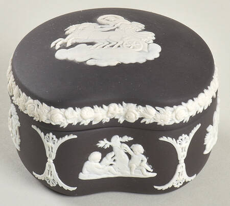 Cream Color on Black Jasperware Bean Box & Lid