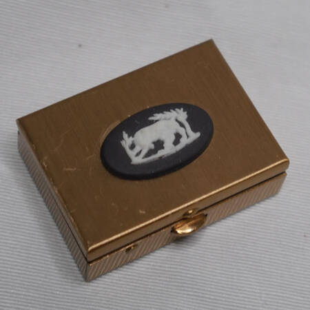 Cream Color on Black Jasperware Hinged Pill Box
