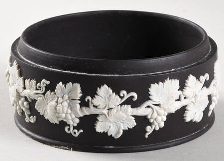 Cream Color on Black Jasperware Large Spiked Knob Box No Lid