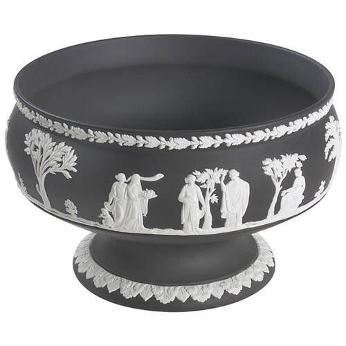 Cream Color on Black Jasperware Round Footed Imperial Bowl