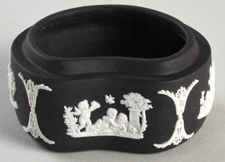 Cream Color on Black Jasperware Bean Box No Lid