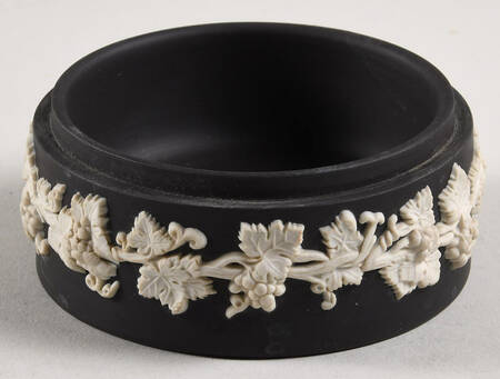 Cream Color on Black Jasperware Small Spiked Knob Box, No Lid
