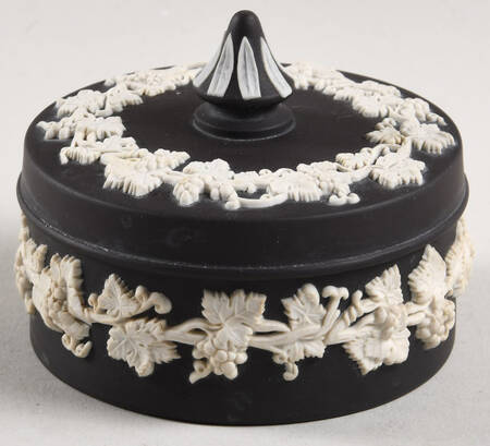 Cream Color on Black Jasperware Small Spiked Knob Box