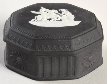 Cream Color on Black Jasperware Pegasus Box with Lid