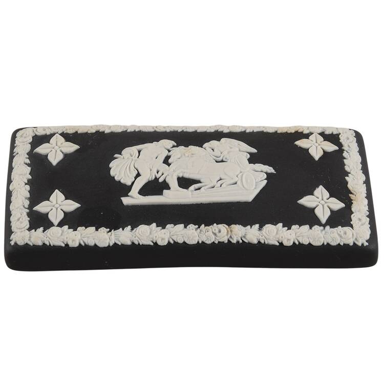 Cream Color on Black Jasperware Lid for 3" Rectangular Box