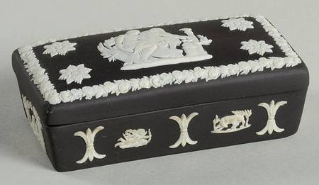 Cream Color on Black Jasperware 3" Rectangular Box & Lid
