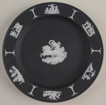 Cream Color on Black Jasperware 6" Round Tray