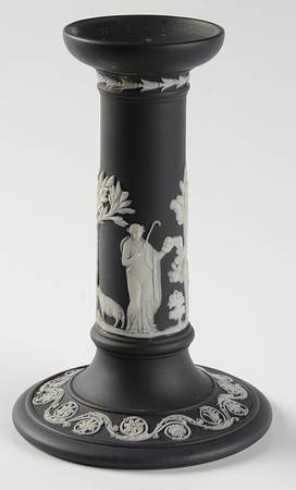 Cream Color on Black Jasperware 6" Candlestick
