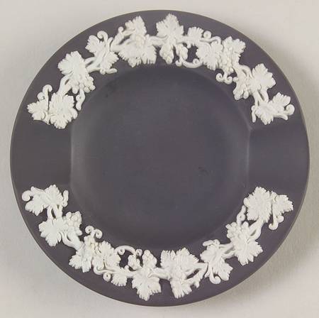 Cream Color on Black Jasperware 2 Slot Round Ashtray by Wedgwood