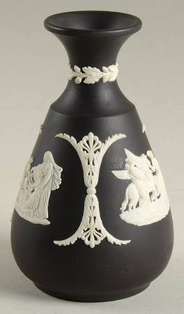 Cream Color on Black Jasperware 4" Cameo Bud Vase