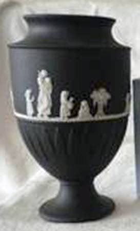 Cream Color on Black Jasperware 7" Vase