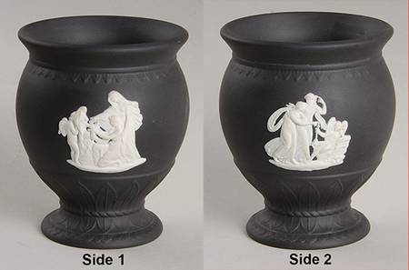 Cream Color on Black Jasperware 4" Vase