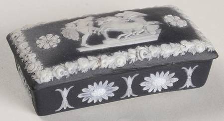 Cream Color on Black Jasperware 4" Rectangular Box & Lid