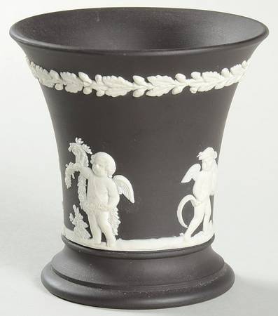 Cream Color on Black Jasperware 3" Posey Pot