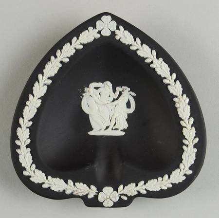 Cream Color on Black Jasperware Small Spade Shape Ashtray