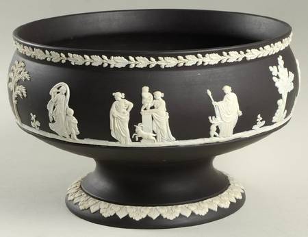 Cream Color on Black Jasperware 8" Round Footed Imperial Bowl