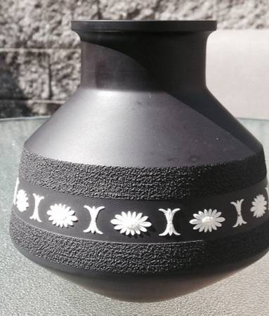 Cream Color on Black Jasperware 6" Vase