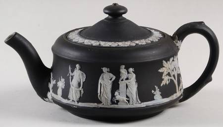 Cream Color on Black Jasperware Teapot & Lid