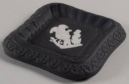 Cream Color on Black Jasperware Cupid Tray