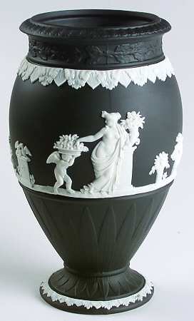 Cream Color on Black Jasperware Bountiful Vase