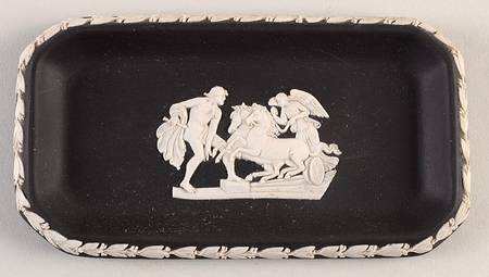 Cream Color on Black Jasperware 6" Oblong Tray