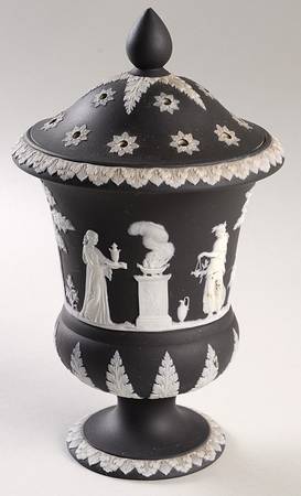 Cream Color on Black Jasperware Potpourri Jar & Lid