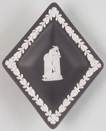 Cream Color on Black Jasperware Small Diamond Shape Ashtray
