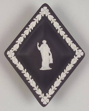 Cream Color on Black Jasperware Small Diamond Shape Ashtray