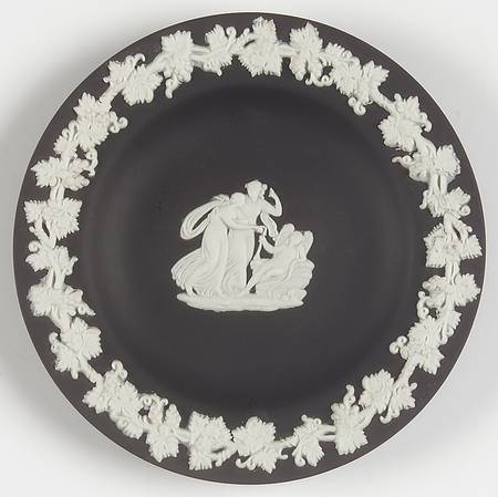Cream Color on Black Jasperware Round Tray