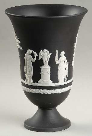 Cream Color on Black Jasperware Arcadian Vase