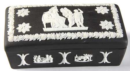 Cream Color on Black Jasperware 3" Rectangular Box & Lid