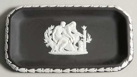Cream Color on Black Jasperware 6" Oblong Tray