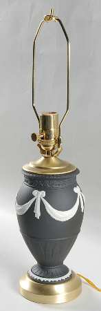 Cream Color on Black Jasperware Small Electric Lamp No Shade