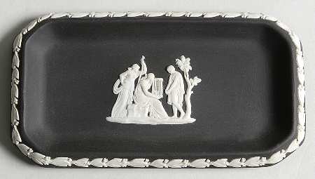 Cream Color on Black Jasperware 6" Oblong Tray