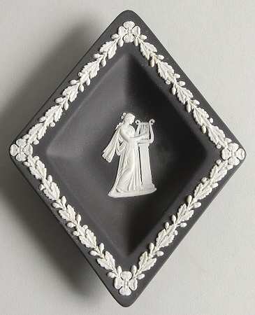 Cream Color on Black Jasperware Small Diamond Shape Ashtray