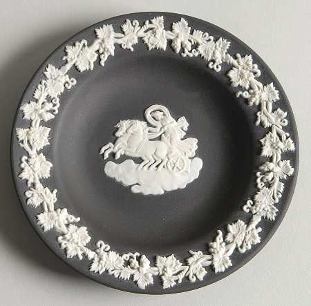 Cream Color on Black Jasperware 4" Round Tray